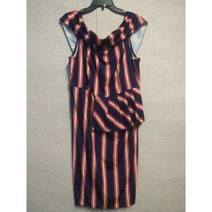 Navy/pink striped Dress with boat neck, size 2X, stretches, comfy and elegant